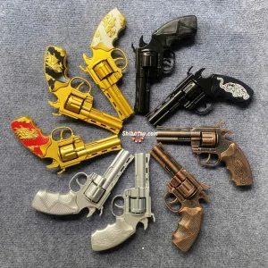 Mô Hình Súng Pháo Kim Loại 18cm , ổ bấm xoay ngang , Đồ Chơi Tuổi Thơ 8x 9x . Tặng Kèm 5 Khối Diêm